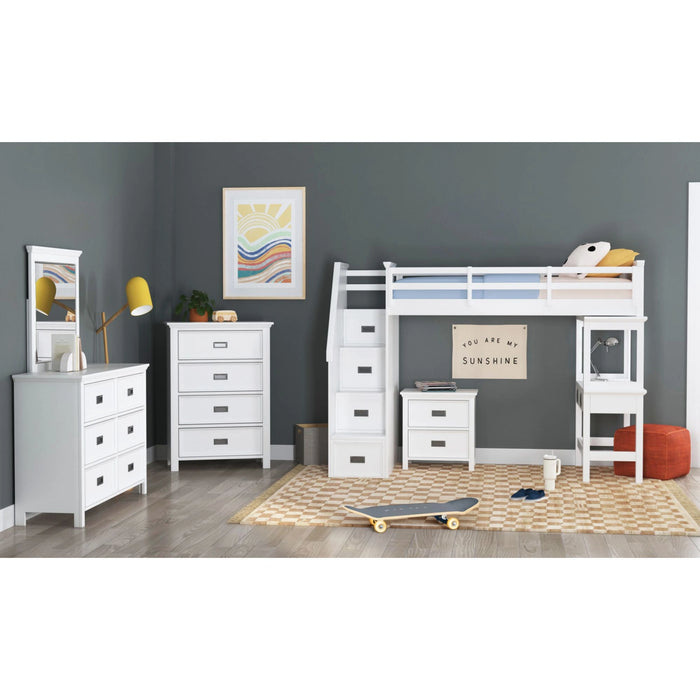 Hampton Kids Loft with Staircase and Desk with Speaker Bedroom Set