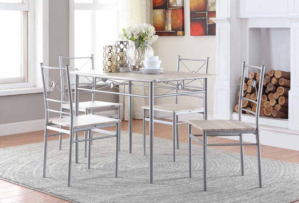 Anna Fontana 5-piece Rectangular Dining Set Brushed Silver - Venta Furnishings (San Antonio,TX)