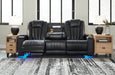 Center Point Reclining Sofa with Drop Down Table - Venta Furnishings (San Antonio,TX)