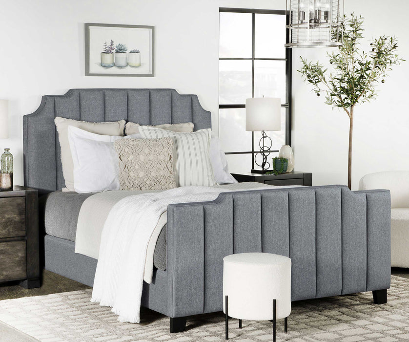 Fiona Upholstered Panel Bed Light Grey - Venta Furnishings (San Antonio,TX)