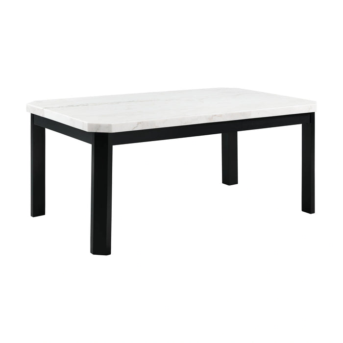 Francesca White Marble Rectangular 5PC Dining Set-Table & Four Blue Velvet Chairs