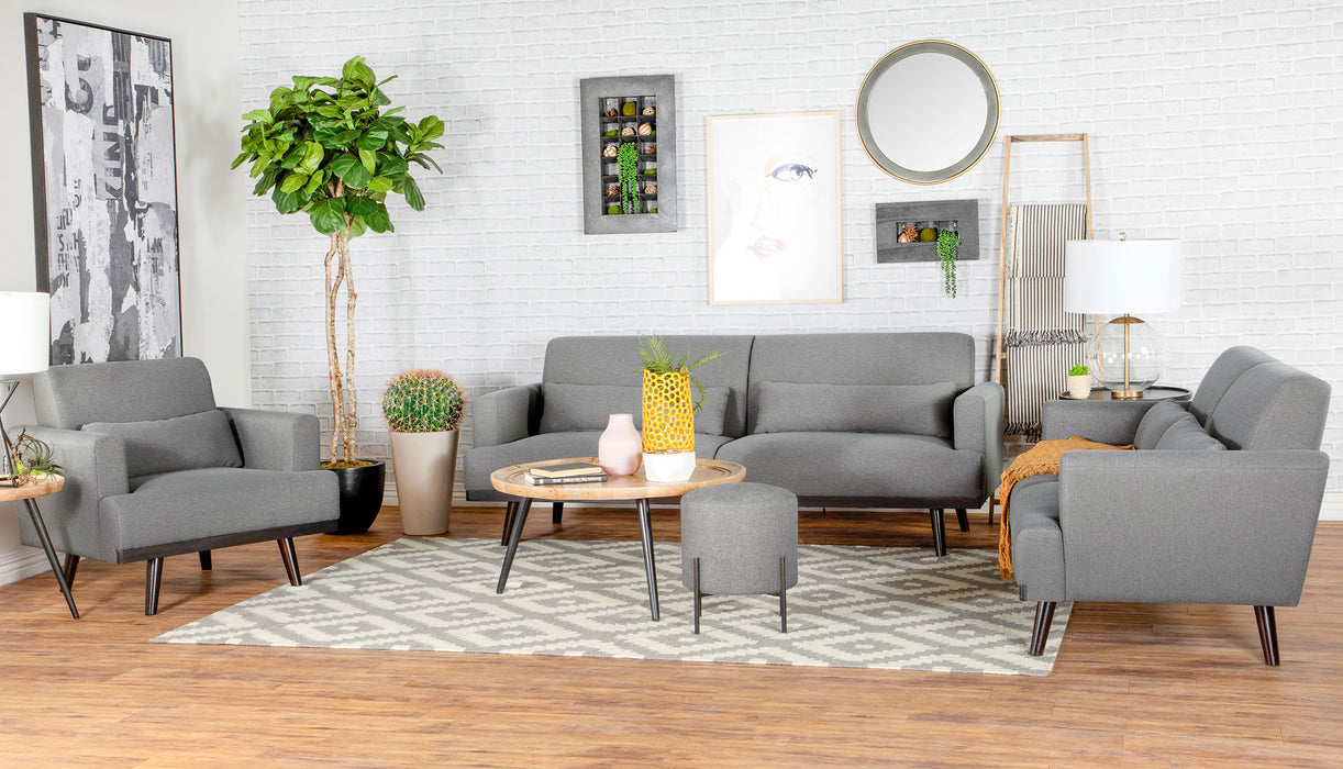Blake Upholstered Living Room Set with Track Arms Sharkskin and Dark Brown - Venta Furnishings (San Antonio,TX)