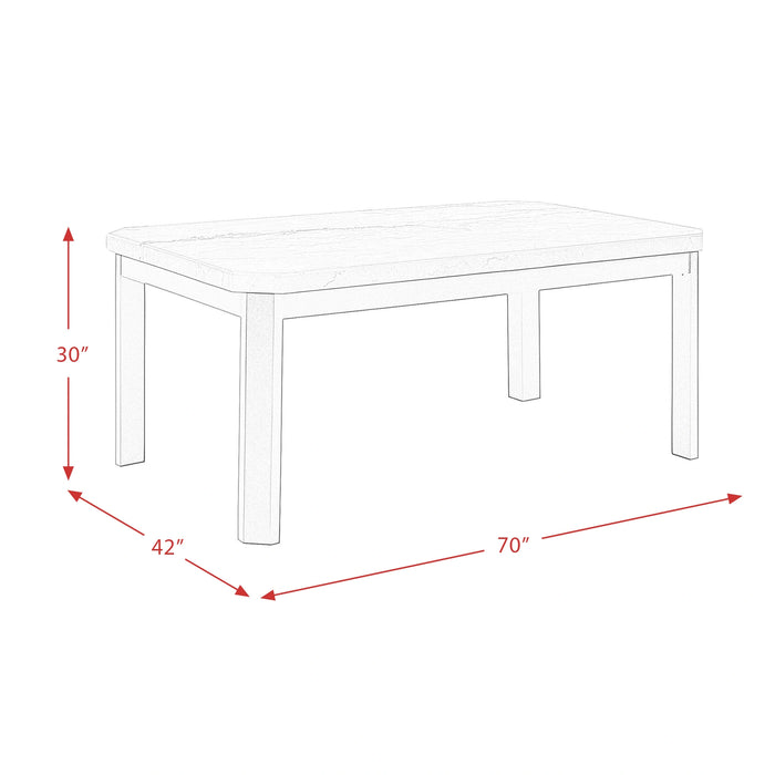 Francesca White Marble Rectangular 5PC Dining Set-Table & Four Grey Velvet Chairs