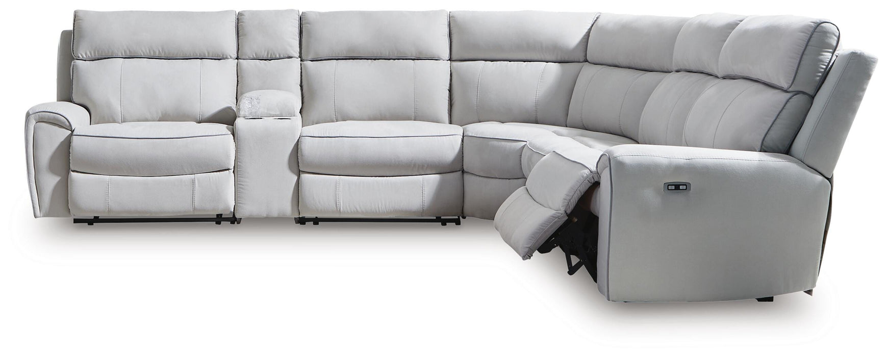 Social Pointe Reclining Sectional with Storage Console - Venta Furnishings (San Antonio,TX)