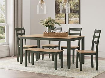 Gesthaven Dining Table with 4 Chairs and Bench (Set of 6)