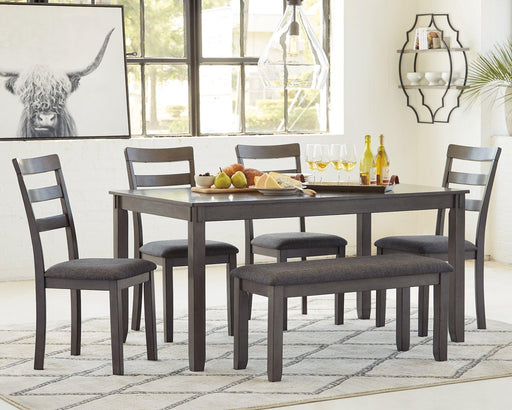 Bridson Dining Table and Chairs with Bench (Set of 6) - Venta Furnishings (San Antonio,TX)