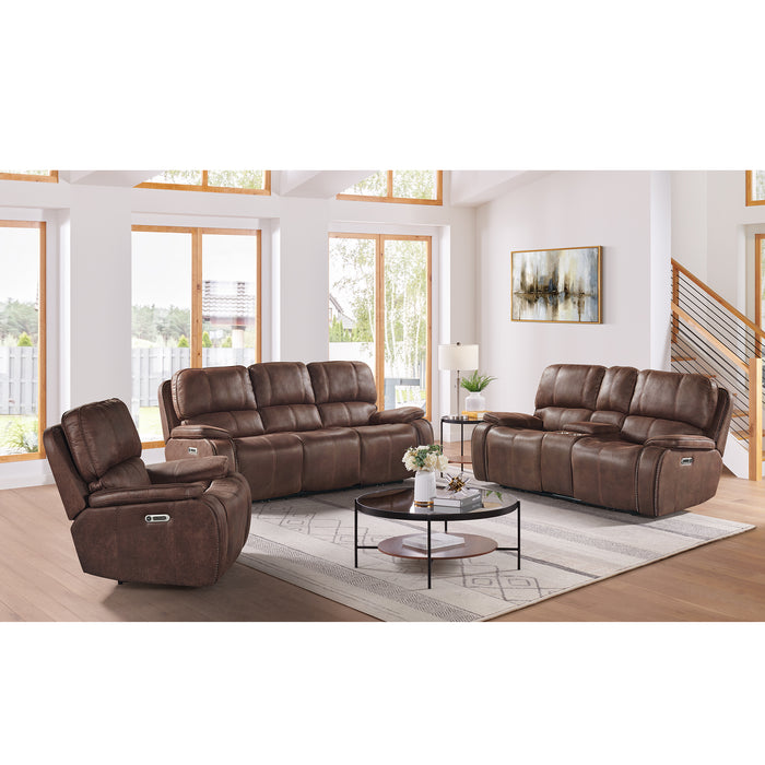 Atlantis Power Motion Sofa with Power Motion Head Recliner in Heritage Brown