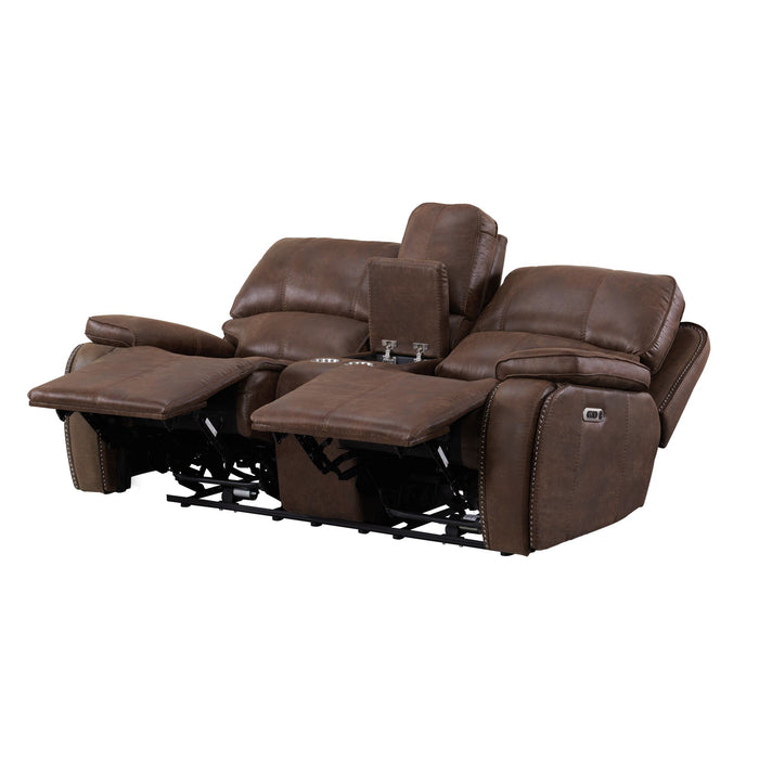 Atlantis Power Motion Loveseat with Power Motion Head Recliner & Console in Heritage Brown