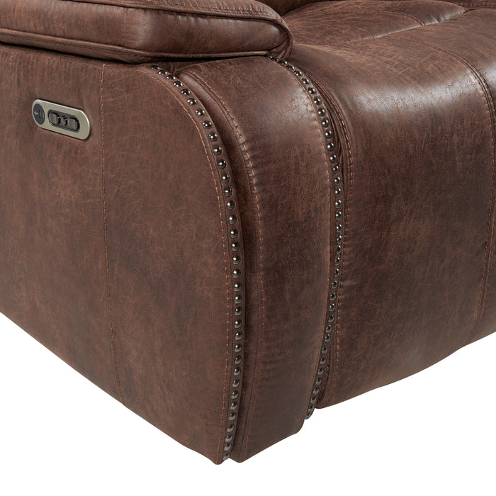 Atlantis Power Motion Sofa with Power Motion Head Recliner in Heritage Brown