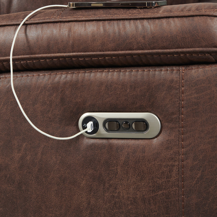 Atlantis Power Motion Loveseat with Power Motion Head Recliner & Console in Heritage Brown