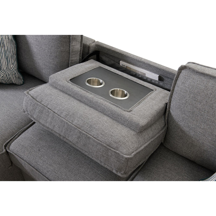 Caracas Sectional Sleeper Chofa with Pull Bed, Drop Table & USB in Palmer Grey