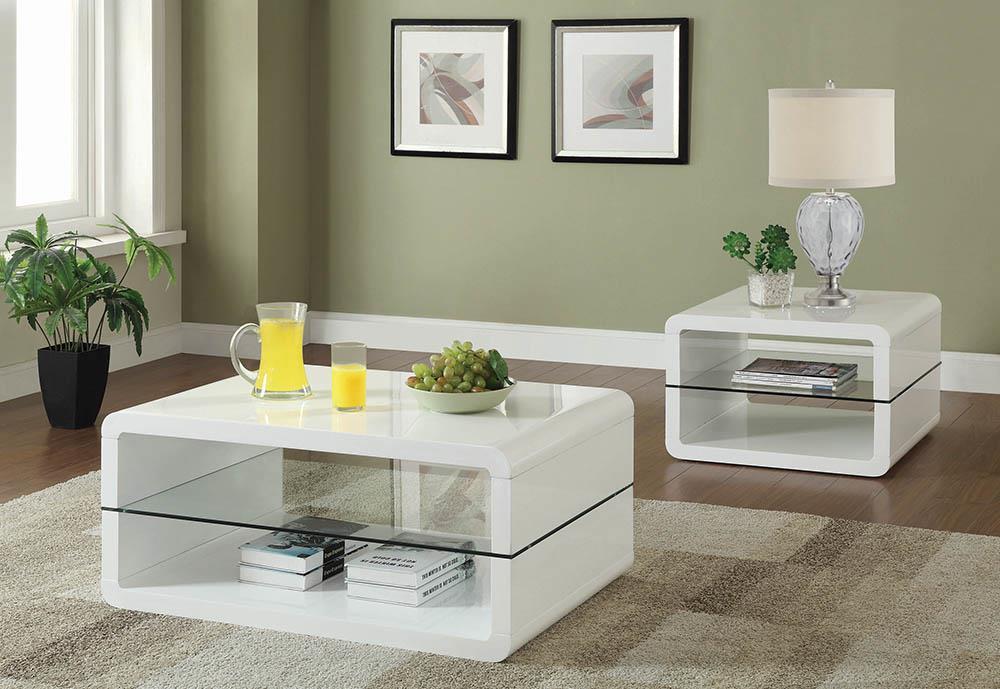 Elana Rectangle 2-shelf Coffee Table Glossy White