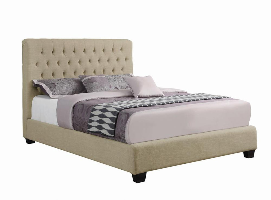 Chloe Tufted Upholstered Eastern King Bed Oatmeal - Venta Furnishings (San Antonio,TX)