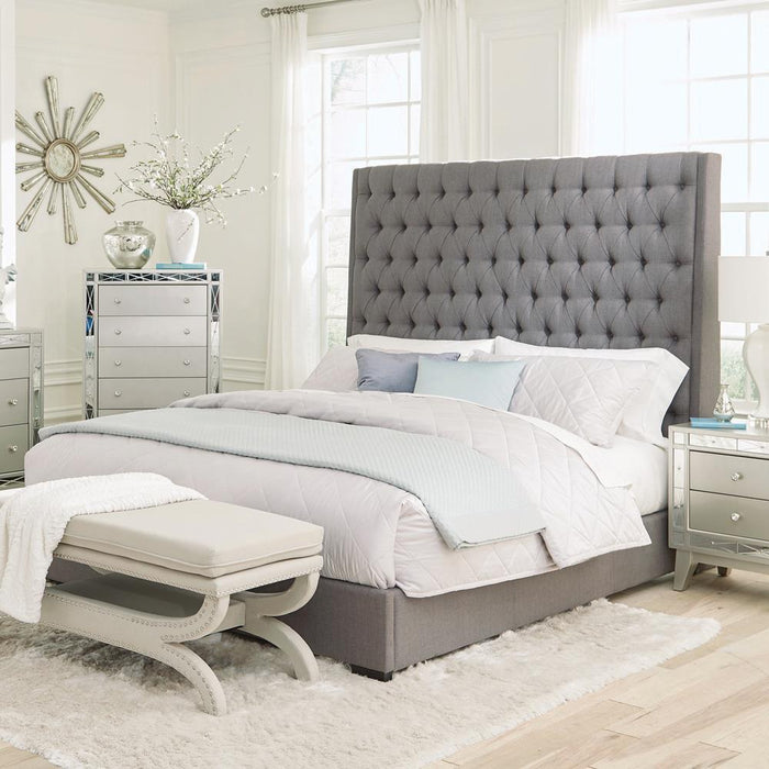 Camille Tall Tufted California King Bed Grey - Venta Furnishings (San Antonio,TX)