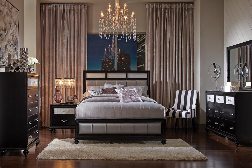 Barzini California King Upholstered Bed Black and Grey - Venta Furnishings (San Antonio,TX)