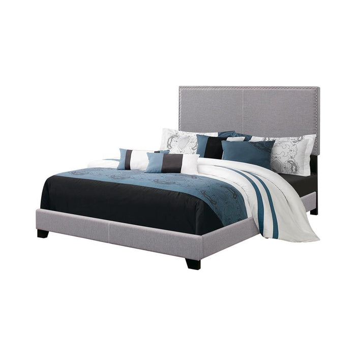 Boyd Eastern King Upholstered Bed with Nailhead Trim Grey - Venta Furnishings (San Antonio,TX)