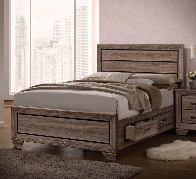 Kauffman California King Panel Bed Washed Taupe - Venta Furnishings (San Antonio,TX)