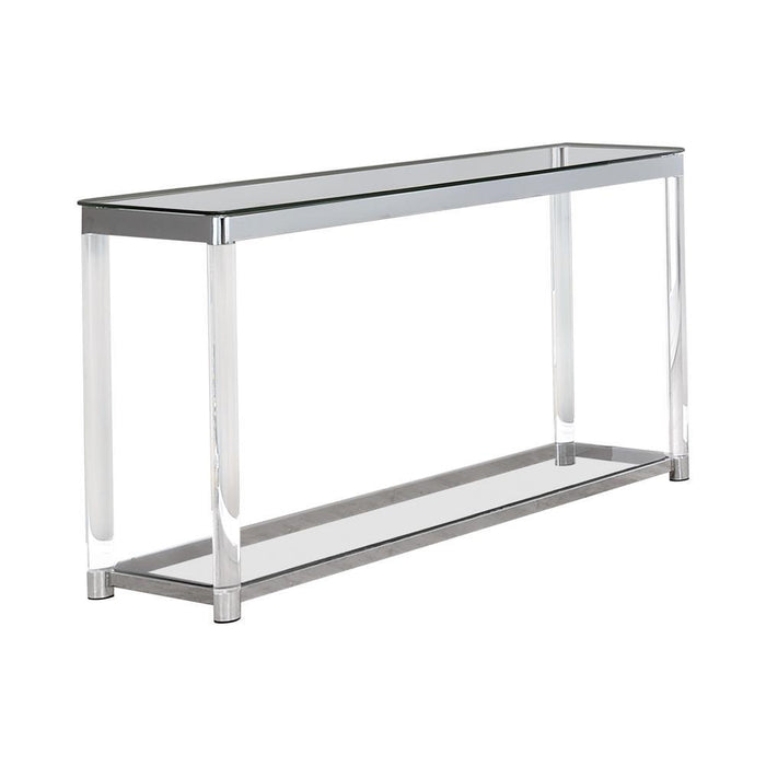 Anne Sofa Table with Lower Shelf Chrome and Clear - Venta Furnishings (San Antonio,TX)