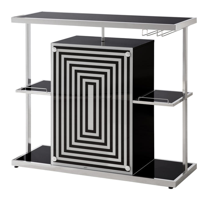 Zinnia 2-tier Bar Unit Glossy Black and White - Venta Furnishings (San Antonio,TX)