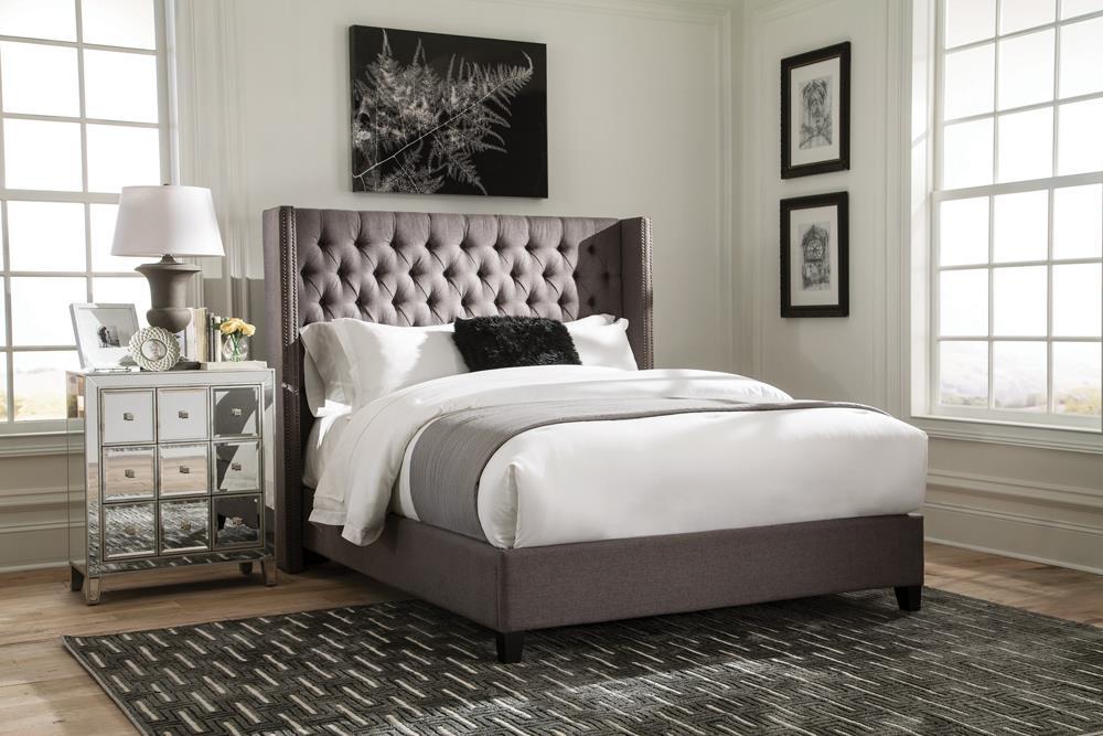 Bancroft Demi-wing Upholstered Eastern King Bed Grey - Venta Furnishings (San Antonio,TX)