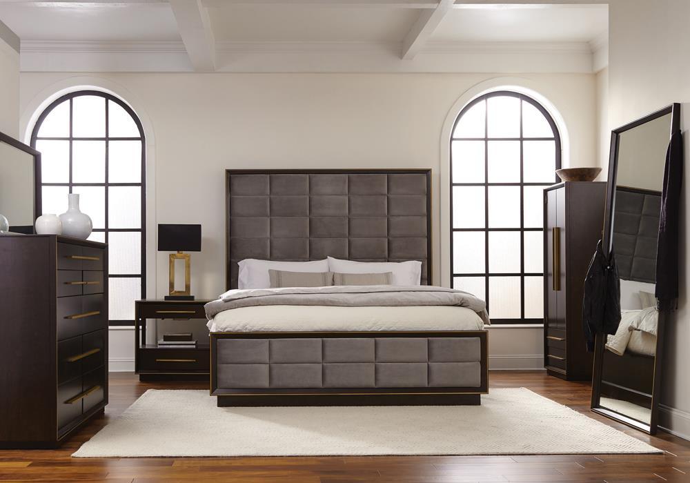 Durango California King Upholstered Bed Smoked Peppercorn and Grey - Venta Furnishings (San Antonio,TX)