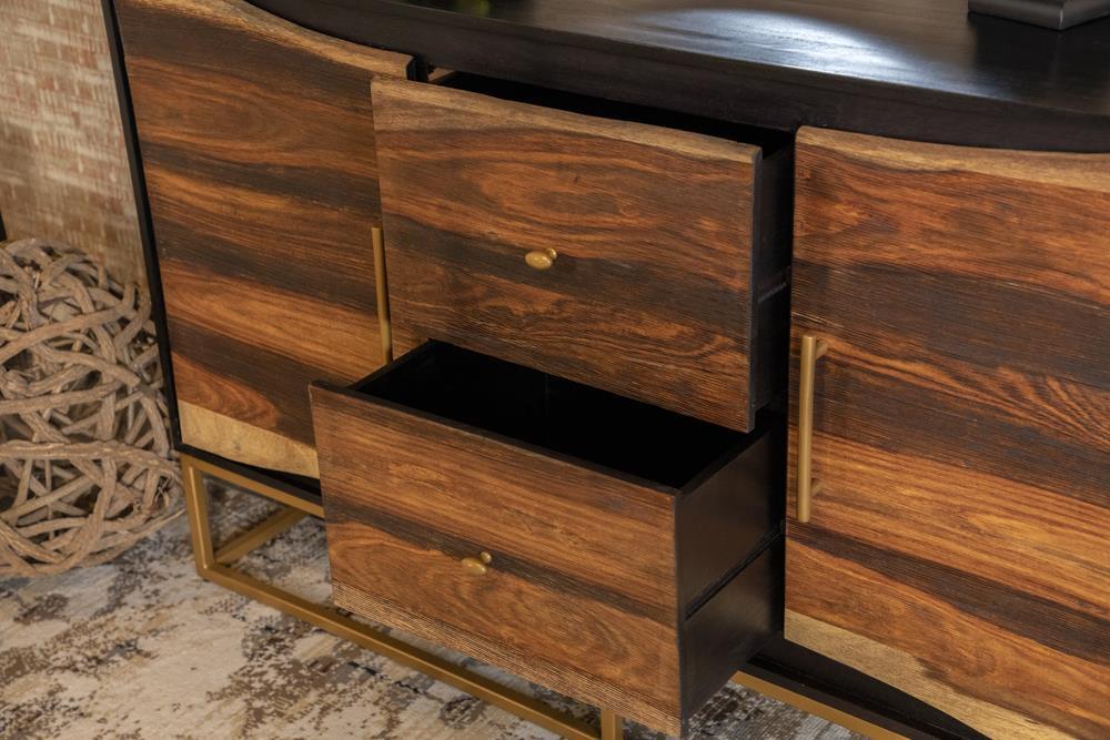 Zara 2-drawer Accent Cabinet Black Walnut and Gold - Venta Furnishings (San Antonio,TX)