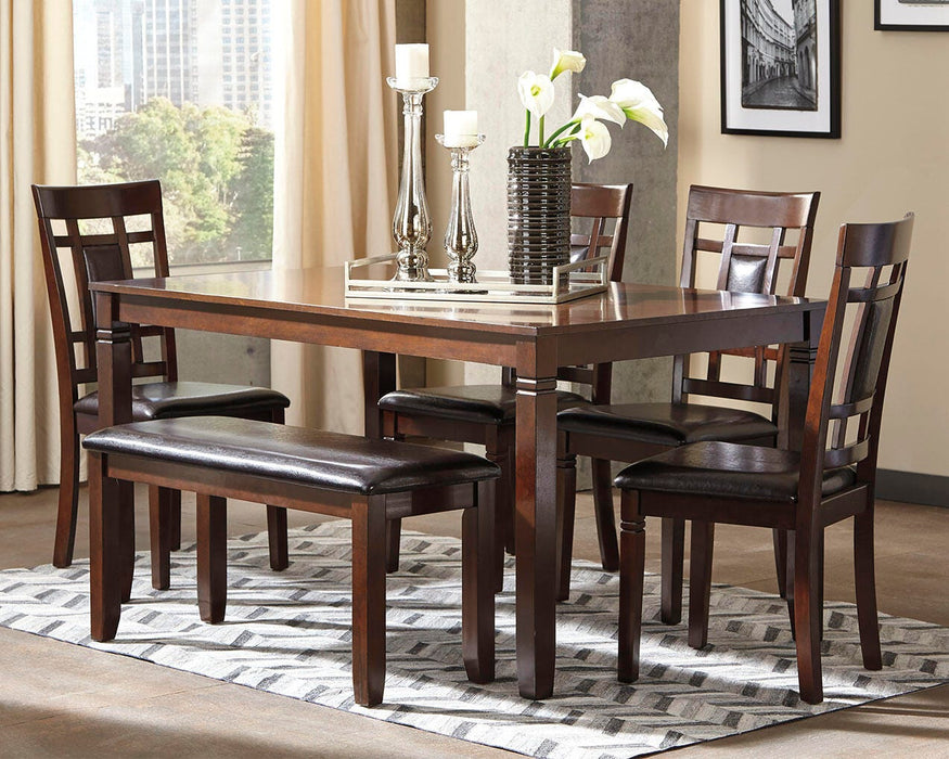Bennox Dining Table and Chairs with Bench (Set of 6) - Venta Furnishings (San Antonio,TX)
