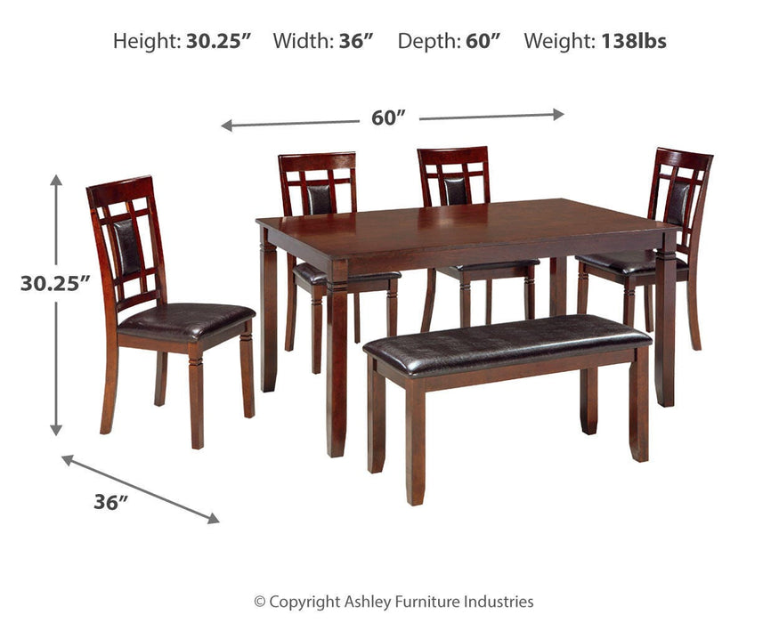 Bennox Dining Table and Chairs with Bench (Set of 6) - Venta Furnishings (San Antonio,TX)