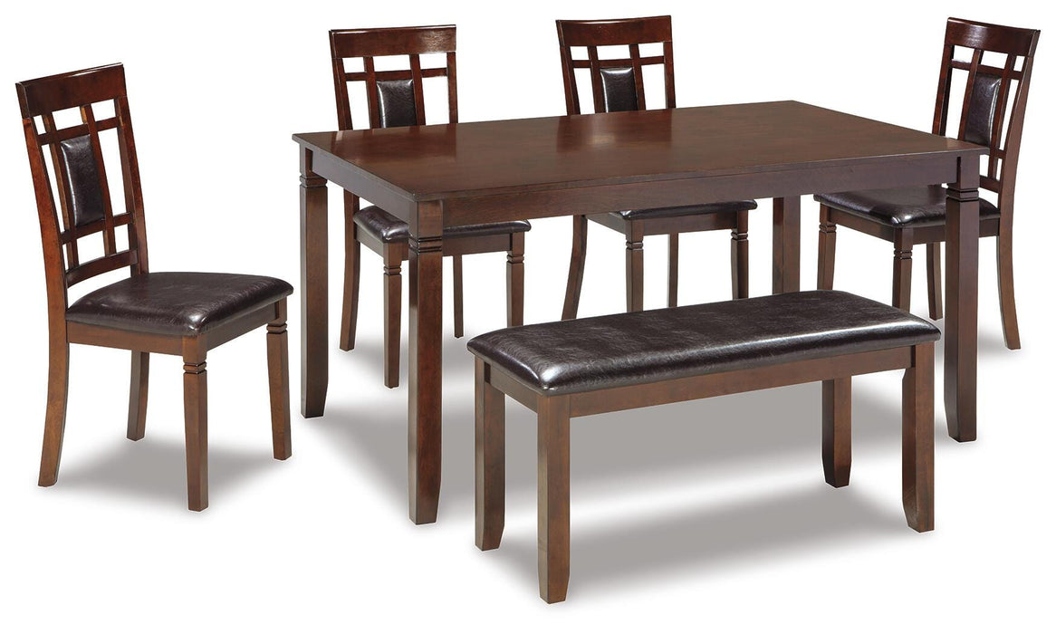 Bennox Dining Table and Chairs with Bench (Set of 6) - Venta Furnishings (San Antonio,TX)