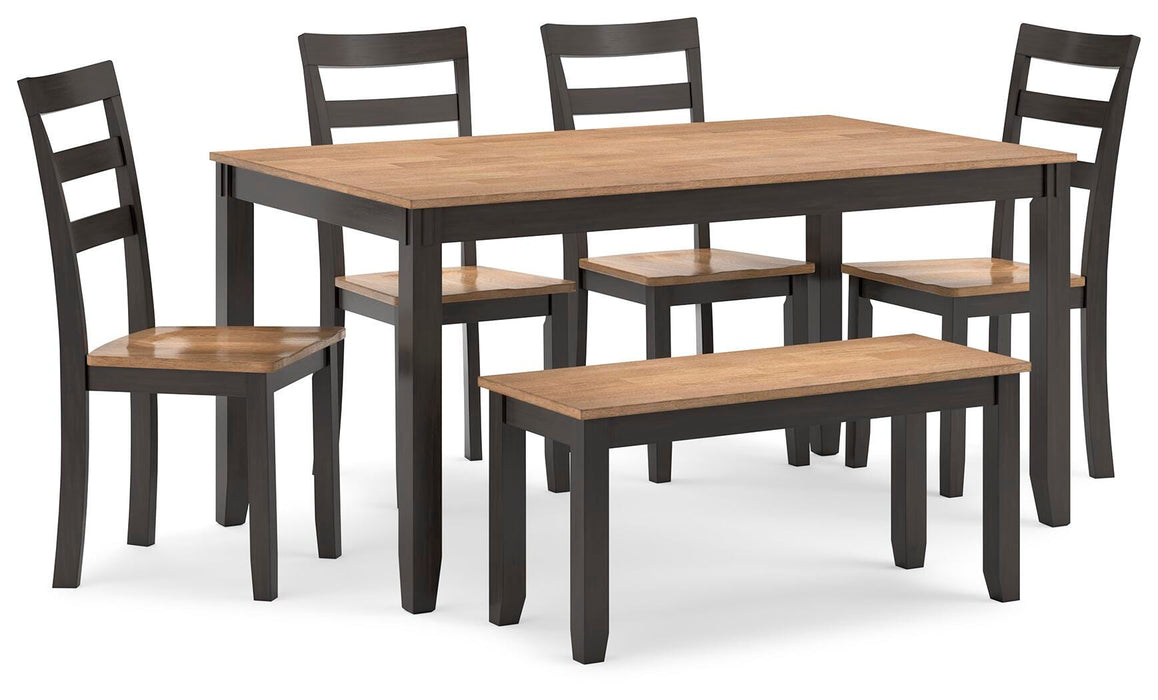 Gesthaven Dining Table with 4 Chairs and Bench (Set of 6) - Venta Furnishings (San Antonio,TX)