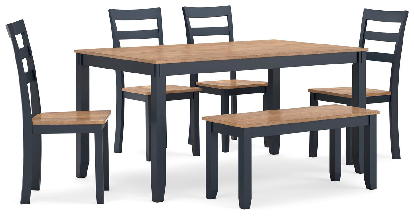 Gesthaven Dining Table with 4 Chairs and Bench (Set of 6) - Venta Furnishings (San Antonio,TX)