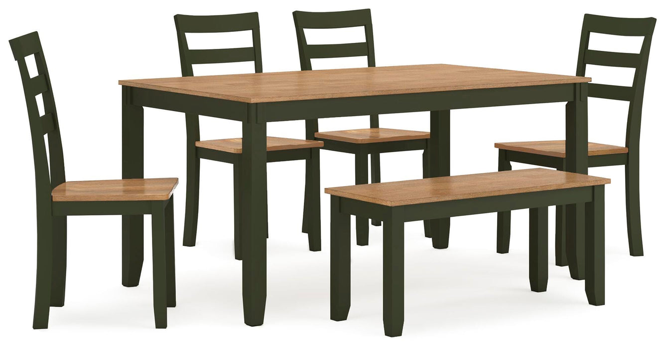 Gesthaven Dining Table with 4 Chairs and Bench (Set of 6) - Venta Furnishings (San Antonio,TX)