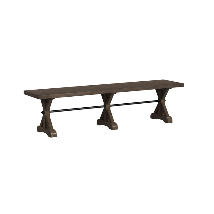 Yellowstone Dining Bench with Metal Bar cross in Medium Brown