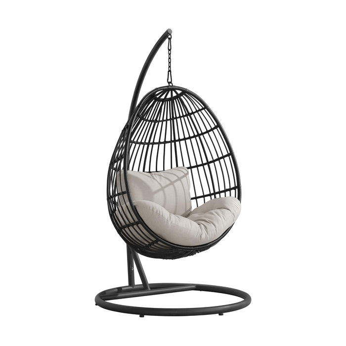 Playa Swing Egg Chair with Base and Pillar - Dark Grey and Olefin Beige