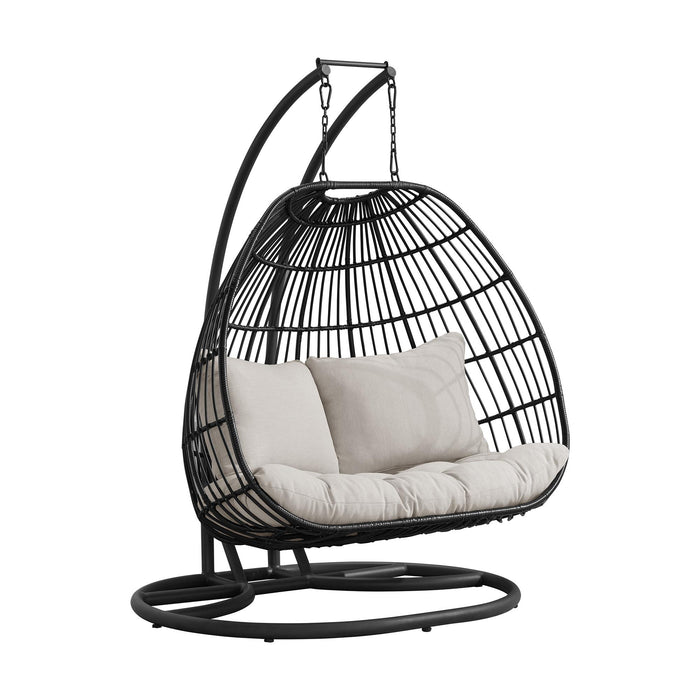 Playa Double Swing Egg Chair Complete - Dark Grey and Olefin Beige