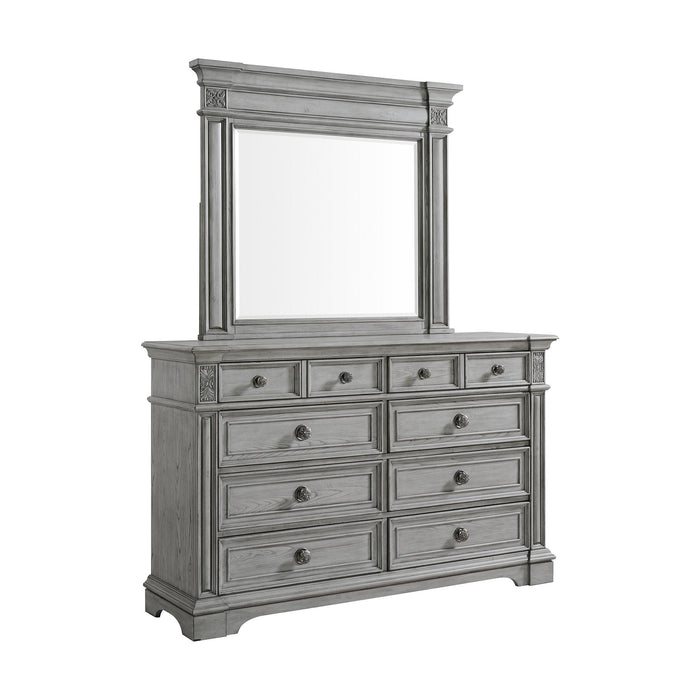 Glenmore Dresser and Mirror Set in Aged Grey