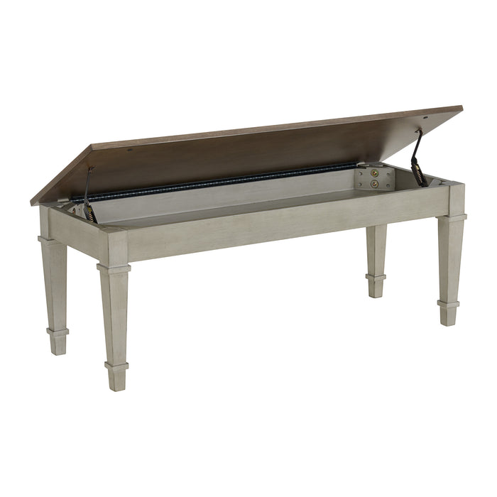 Farmington Storage Dining Bench in Medium Brown and Washed Stone