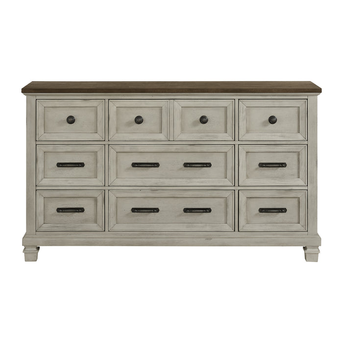 Farmington 9-Drawer Dresser in Medium Brown and Washed Stone