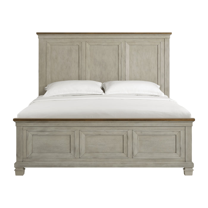 Farmington Panel Bed in Medium Brown and Washed Stone