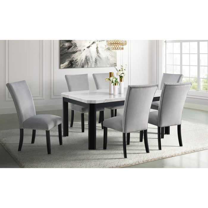 Francesca Rectangular Dining Grey Velvet Side Chair W/ Nailhead Trim (2 Per Pack) - Venta Furnishings (San Antonio,TX)