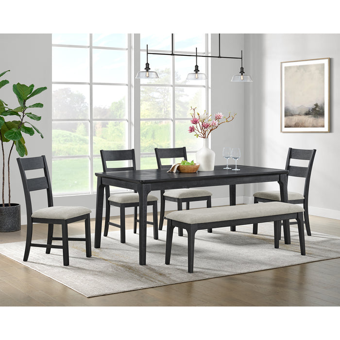 Garcia 6PC Dining Set with Table, 4 Chairs, and Bench in Black - Venta Furnishings (San Antonio,TX)