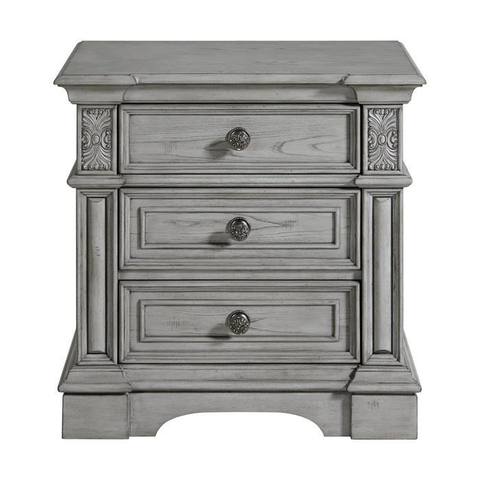 Glenmore 3-Drawer Nightstand with USB in Aged Grey