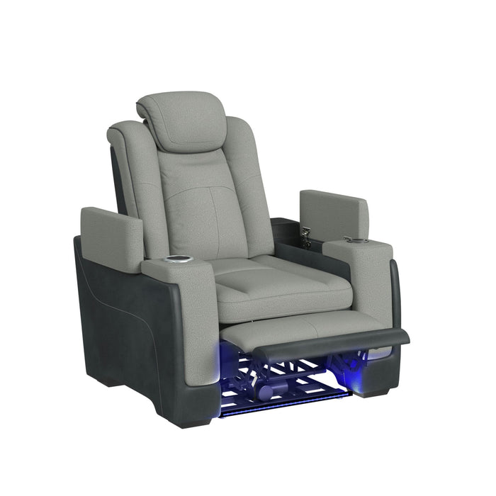Lantana Power Motion Recliner with Power Headrest, Led, wireless charger and Cup holder in Rocky Cement/Charcoal