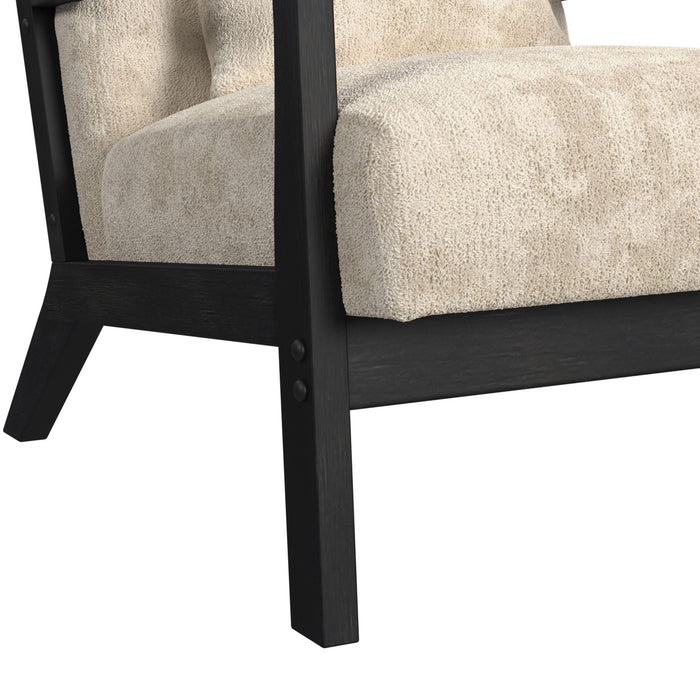 Marina Chair with kidney pillow in Langley Cream and Brushed Espresso Finish
