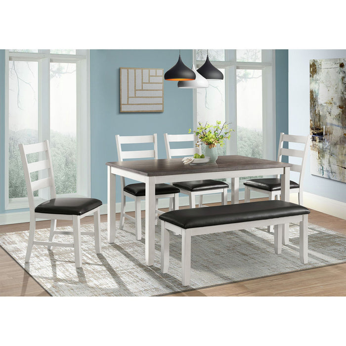 Martin 6 Pc Dining set (Table+ 4 + Bench) (Dark Brown Top - White Base) - Venta Furnishings (San Antonio,TX)