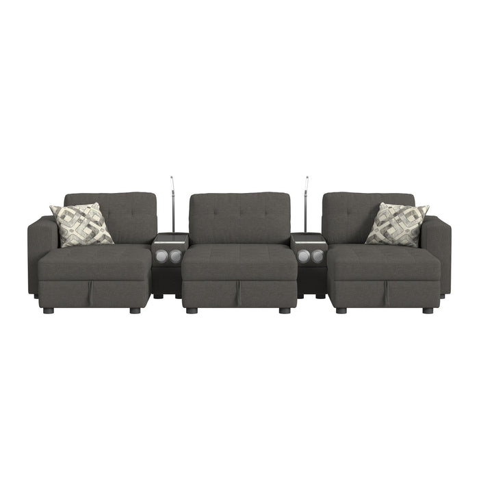 Options One 8PC Living Room Set in Palmer Plus Ash with Media Console