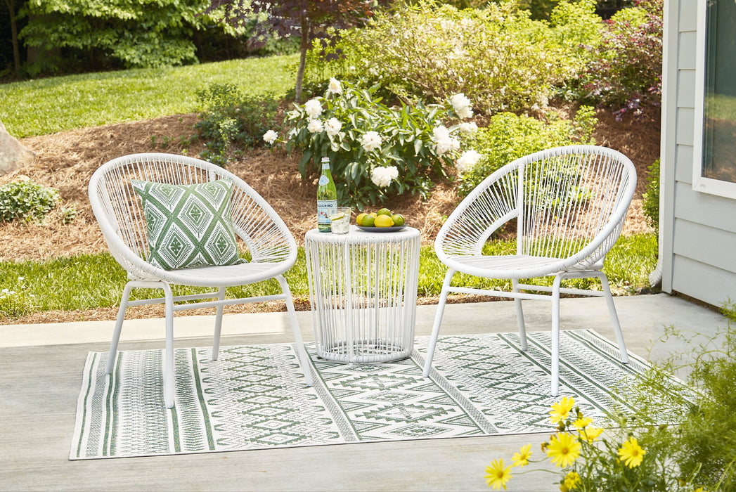 Mandarin Cape Outdoor Table and Chairs (Set of 3) - Venta Furnishings (San Antonio,TX)