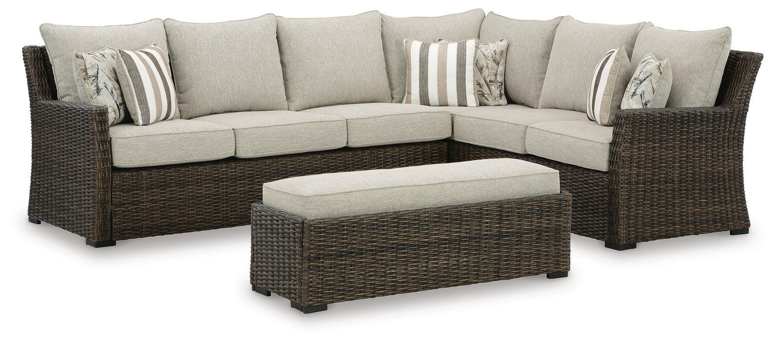 Brook Ranch Outdoor Sofa Sectional/Bench with Cushion (Set of 3) - Venta Furnishings (San Antonio,TX)