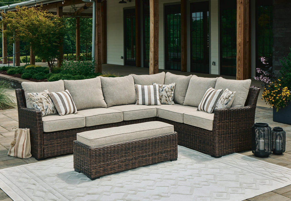 Brook Ranch Outdoor Sofa Sectional/Bench with Cushion (Set of 3) - Venta Furnishings (San Antonio,TX)