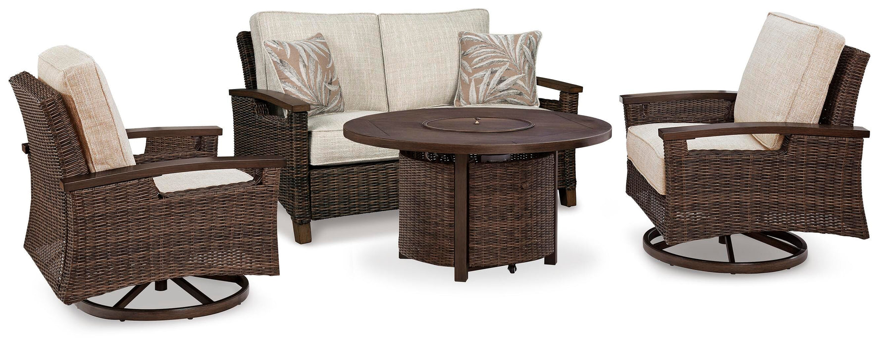 Paradise Trail Outdoor Loveseat, Lounge Chairs and Fire Pit Table - Venta Furnishings (San Antonio,TX)